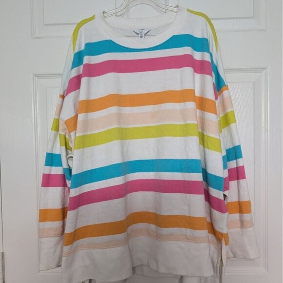 Crown & Ivy Curvy Stripe Sweater Womens Plus Size 3X White Colorful Beach - Picture 2 of 11